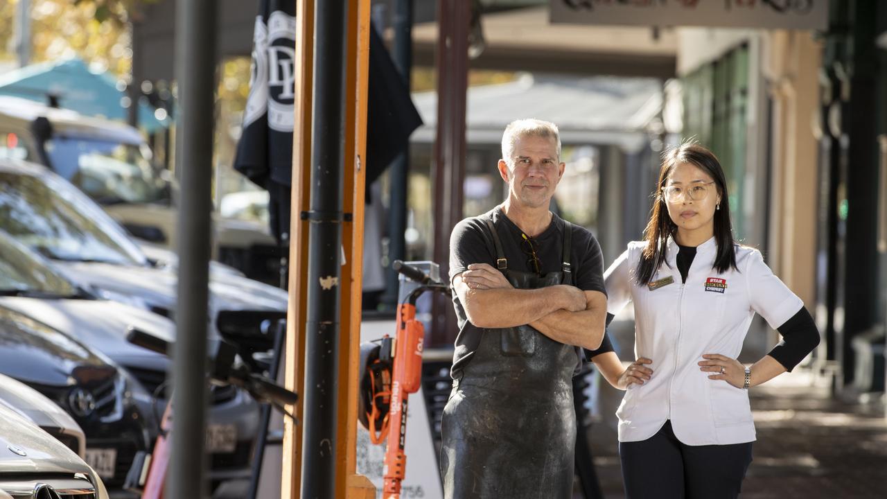 Hutt St traders, Richard Libralato from Ideal Shoe Repairs, and Clara Tran from Star Discount Chemist, may be forced to relocate. Picture: Brett Hartwig