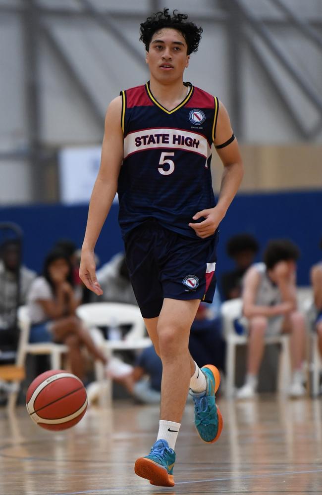 Brisbane State High School guard Caleb Isaac. Picture: Highflyer Images/Basketball Qld