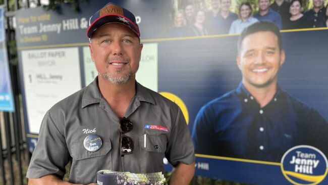 Hinchinbrook MP Nick Dametto was spotted at the Wulguru State School voting booth, sharing his thoughts on this year's council election. Picture: Chris Burns