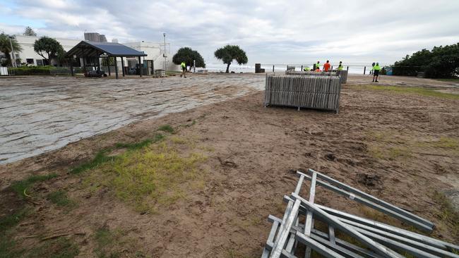 The muddy scene at Burleigh after wet weather during the Bonsoy Gold Coast Pro. Picture: Annette Dew.