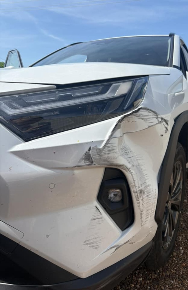 Damage caused to the vehicle stolen from Fourth St, Katherine. Picture: Facebook