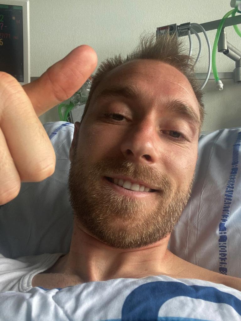 Christian Eriksen in hospital after the cardiac arrest.