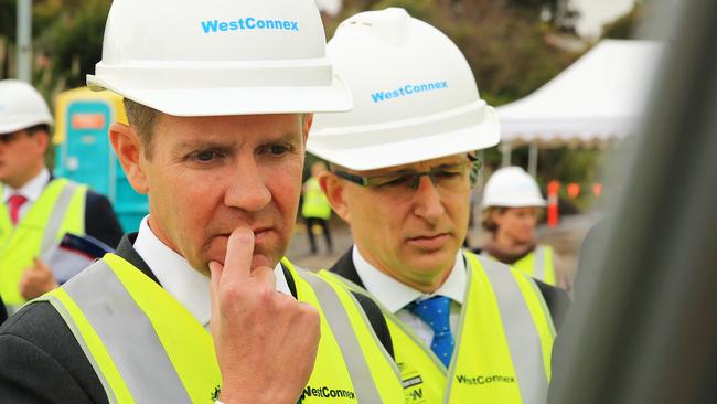 Prepare to see a lot more of NSW Premier Mike Baird in a hard hat surveying things. Picture: Mark Evans