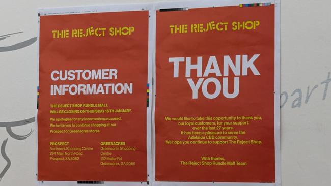 Rundle Mall's Reject Shop is closing on January 16. Picture: Darren Chaitman