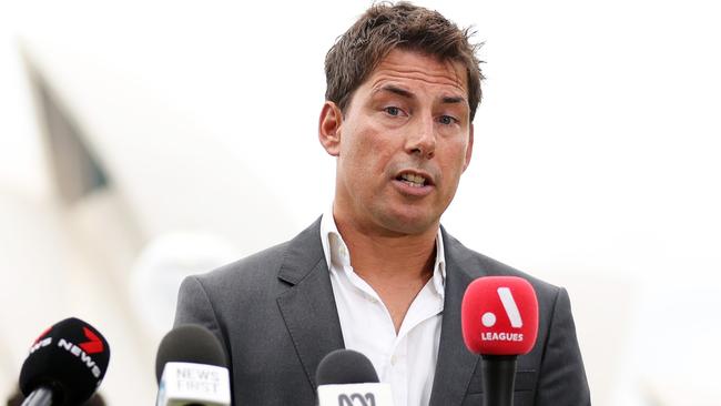 SYDNEY, AUSTRALIA - JANUARY 11:  A-League Commissioner Nick Garcia speaks to the media during an A-League media opportunity ahead of Unite Round, at Hickson Road Reserve on January 11, 2024 in Sydney, Australia. (Photo by Matt King/Getty Images for APL)