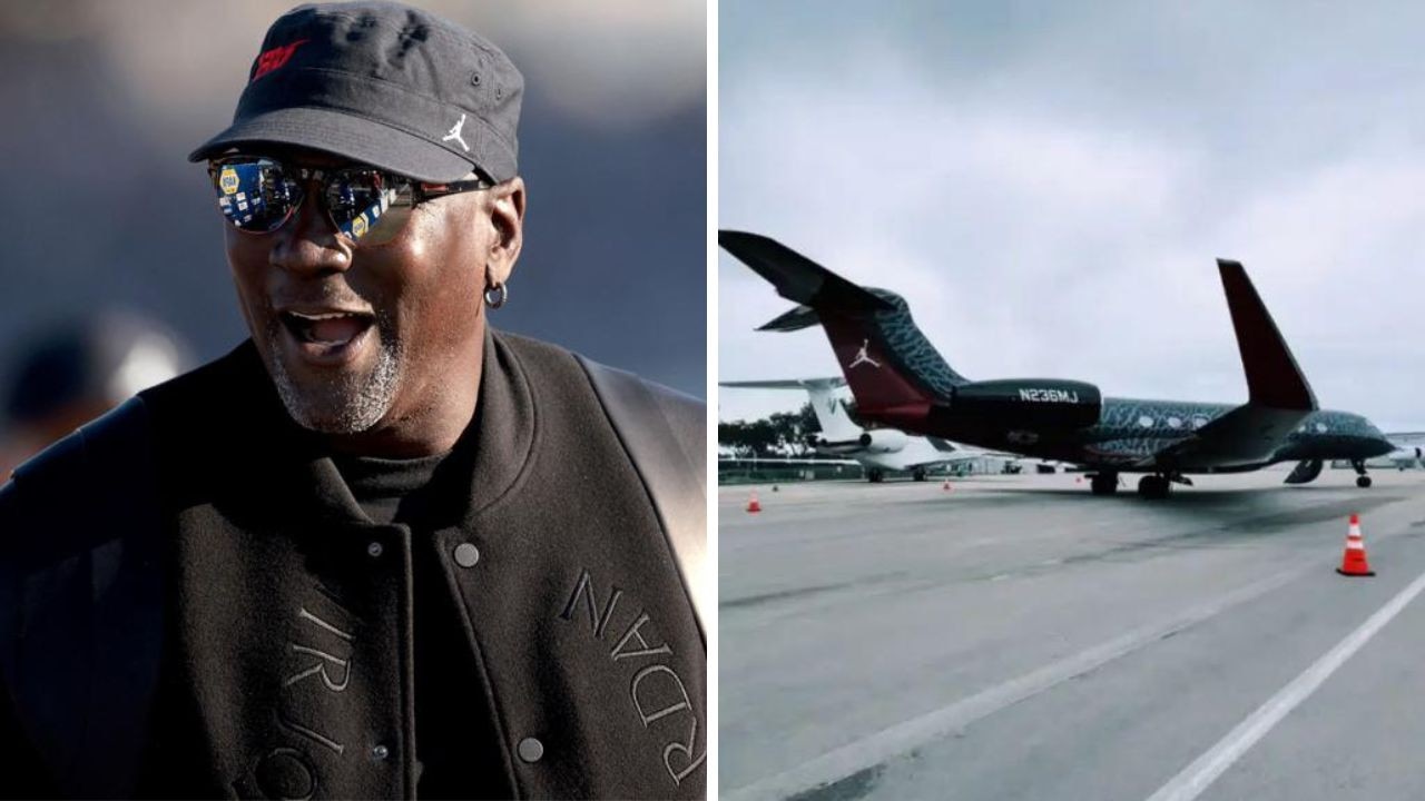 Inside Michael Jordan’s newly purchased $103m private jet. Picture: James Gilbert / Getty Images North America; Tiktok/@seanpalmbeach