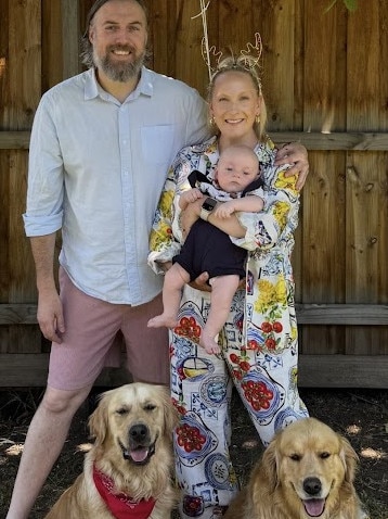 Pet owners Lynden and Stacey Pinchbeck like to holiday with their baby and baby and two golden retrievers. Photo: Supplied.