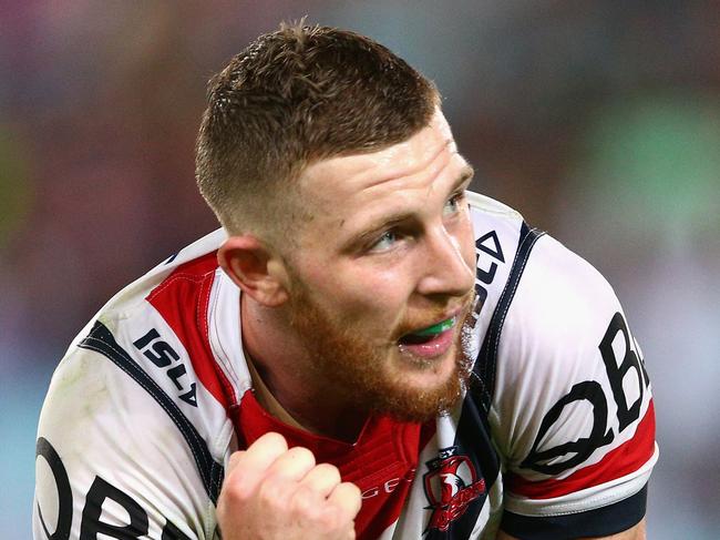 SYDNEY, AUSTRALIA - APRIL 08: Jackson Hastings of the Roosters celebrates winning the round six NRL match between the South Sydney Rabbitohs and the Sydney Roosters at ANZ Stadium on April 8, 2016 in Sydney, Australia. (Photo by Cameron Spencer/Getty Images)