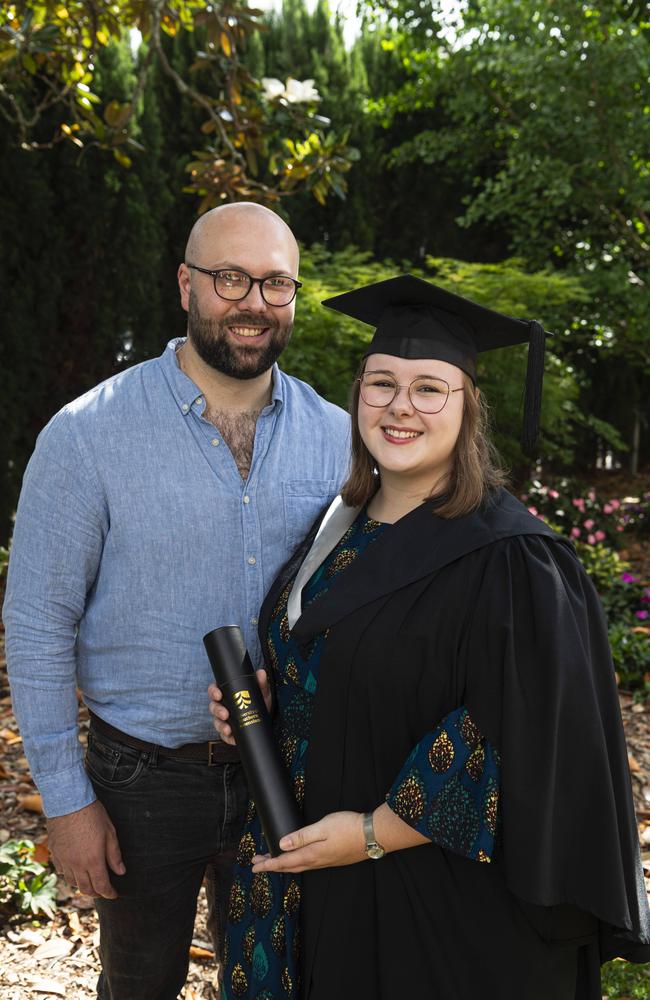 Bachelor of Business (Human Resource Management) Samantha Pederick with partner Oliver McInnerney at a UniSQ graduation ceremony at The Empire, Wednesday, October 30, 2024. Picture: Kevin Farmer