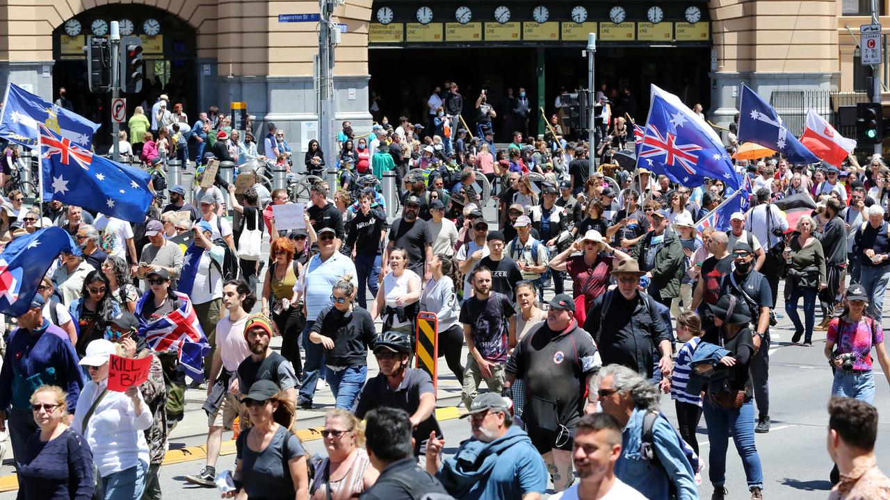 Protestors marching the streets of Melbourne on the weekend.