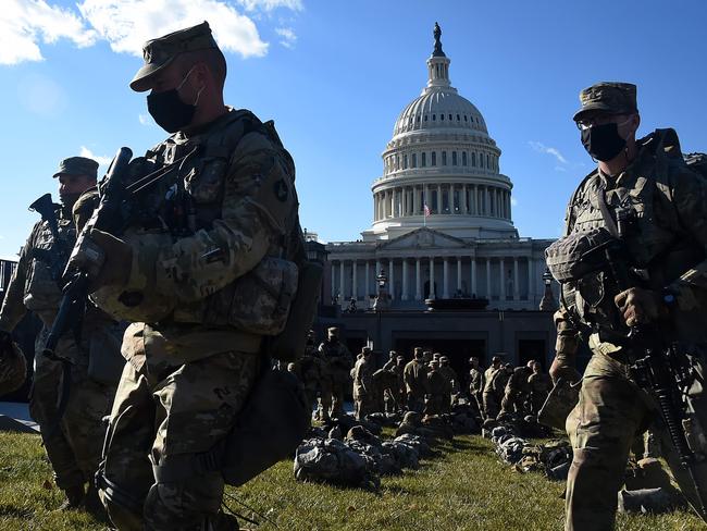 Members of the National Guard gather near the US Capitol, ahead of the 59th inaugural ceremony for President-elect Joe Biden and Vice President-elect Kamala Harris. Picture: AFP.