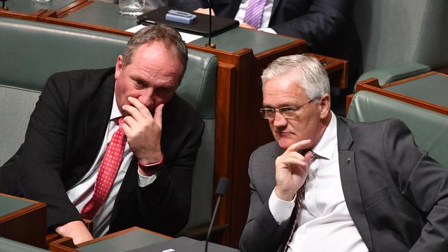 Barnaby Joyce and Damian Drum during Question Time in 2018. Picture: Mick Tsikas/AAP