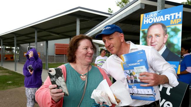 Election Day in the seat of Petrie. Federal LNP member Luke Howarth at Mango Hill State school polling booth, on May 18. Picture: AAP/David Clark