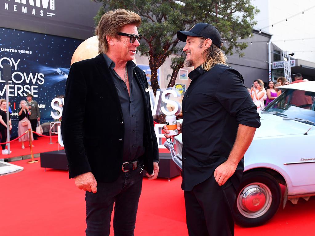 Richard Wilkins and Travis Fimmel at the Netflix world premiere of Boy Swallows Universe at New Farm Cinemas. Picture: Jono Searle/Getty Images for Netflix