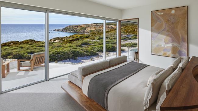 One of four bedrooms in the Baillie Pavilion, Southern Ocean Lodge.