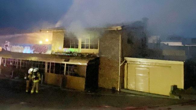 Three businesses, including two cafes and a butchers, have caught fire on Dauncey Street in Kingscote, Kangaroo Island. Picture: Supplied