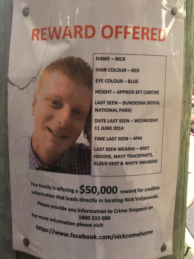 The family of Nikolce 'Nick' Veljanovski has put up posters along a 130km corridor from Bundeena to Berry to mark the four-year anniversary of his disappearance. Picture: Charles Miranda