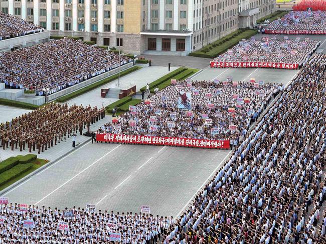 The rally in Pyongyang comes after North Korea said US President Donald Trump was ”bereft of reason”. Picture: KCNA/AFP