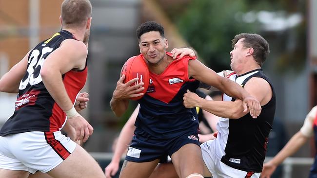 Tullamarine’s Jacob Osei-Duro stands firm under pressure. Picture: Steve Tanner