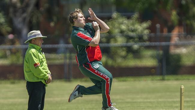 MPCA cricket: Pines v Moorooduc. Bill Humphrey bowling for Pines. Picture: Valeriu Campan