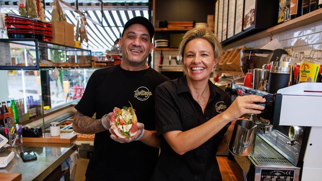 Francesco Procopio and Lou Soglimbene, of Bottega, Manly, say renewables aren’t lowering bills now. Picture: Justin Lloyd.