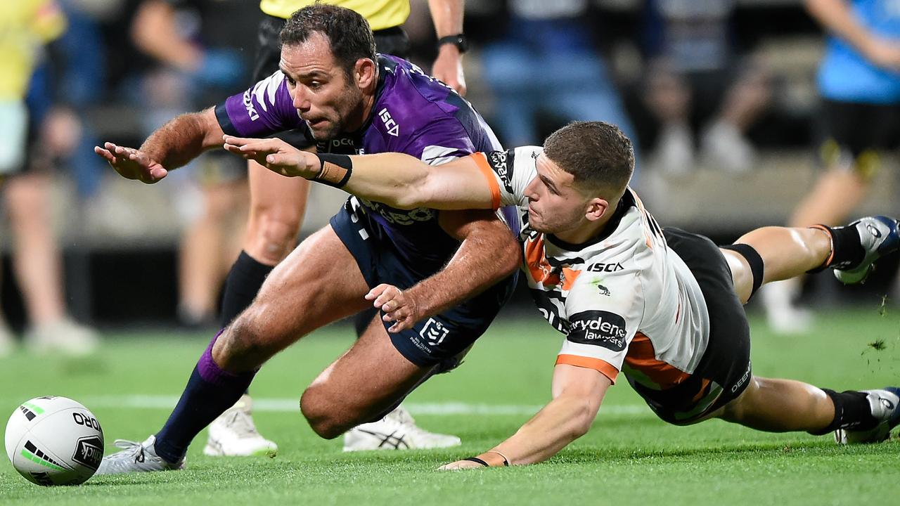 Cameron Smith of the Storm scores a try.