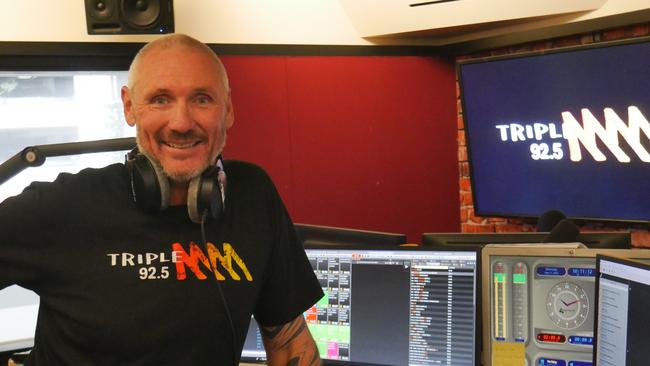 May 2022: Former St Kilda, Hawthorn and Sydney ruckman Peter "Spida" Everitt at work at Triple M on the Gold Coast.,