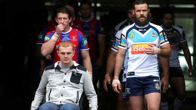 Leading out his former teammates for the NRL’s RiseForAlex round.