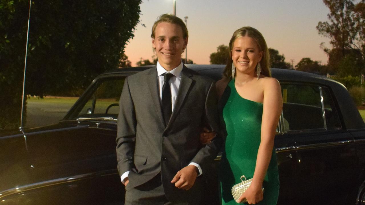 Darcy Laffy and Harriet Gleeson stunned on the red carpet at Our Lady of Southern Cross College's formal for 2023. Picture: Emily Devon