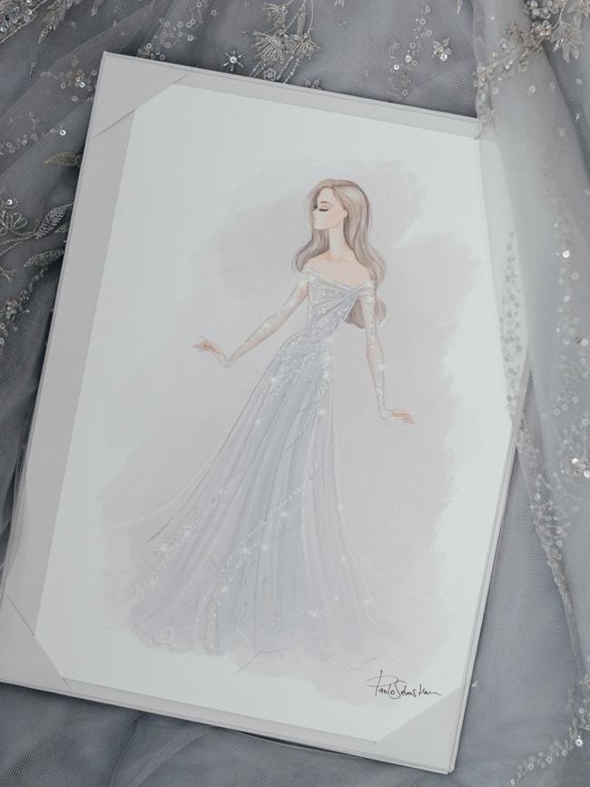 A sketch of Jodie Haydon’s Paolo Sebastian gown. Picture: Meaghan Coles