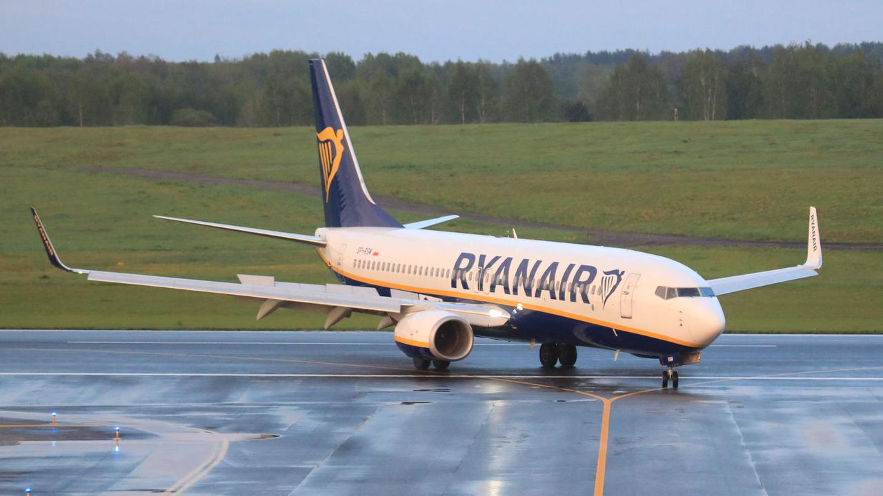 The Ryanair flight eventually landed in Vilnius, minus five original passengers: Mr Protasevich, Ms Sapega and three others, believed to be Belarusian KGB agents. Picture: Petras Malukas/AFP