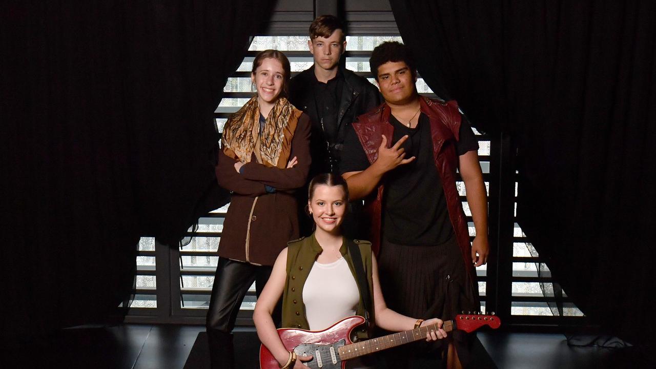 We Will Rock You is on at the Townsville Civic Theatre this weekend. Cast members Bridget Baxter (front), with Elizabeth Davis, Riley Johnston and Joseph Ori. Picture: Evan Morgan