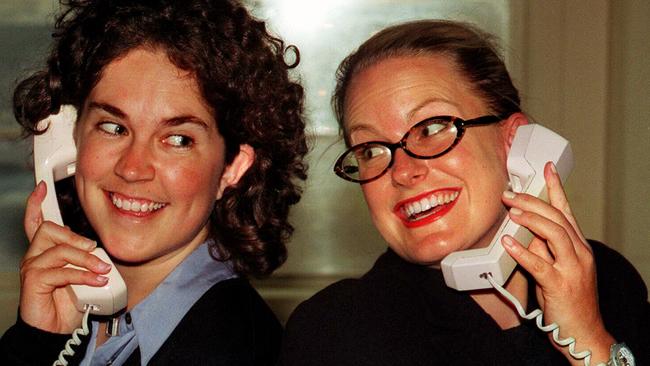 SA journalist Annabel Crabb with fellow journalist Anna Cock when both worked for The Advertiser.