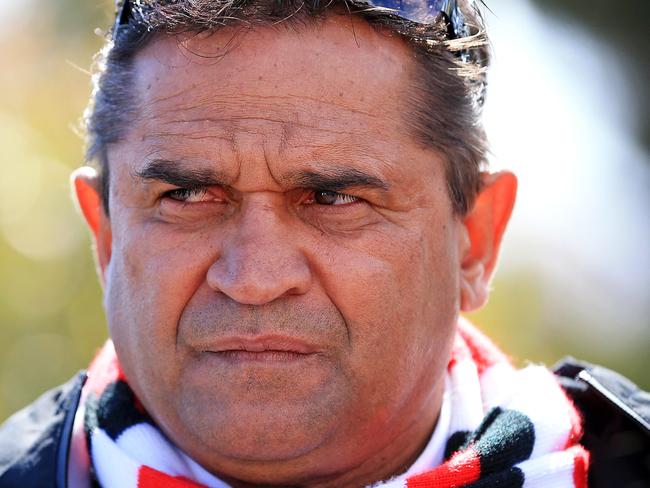 Nicky Winmar pays tribute. Tributes for Danny Frawley are laid at RSEA PARK, Moorabbin, the spiritual home of the St Kilda Football club the day after Danny tragically died in a car accident. Picture: Mark Stewart