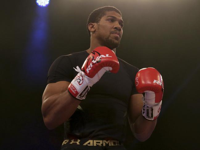 IBF heavyweight champion Anthony Joshua during a public training session at the Wembley Arena in London, Wednesday April 26, 2017. Anthony Joshua and Wladimir Klitschko will fight for the IBF title in London on April 29. (AP Photo/Tim Ireland)