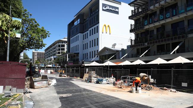 Works on the Cairns Esplanade outdoor dining precinct upgrade near the Cairns Lagoon when it was under constuction in early 2021. Picture: Brendan Radke