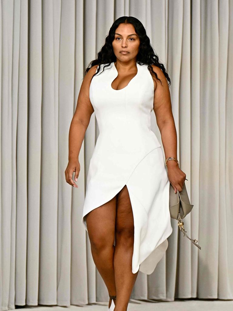 Paloma Elsesser walks the runway for Ferragamo SS25 at Milan Fashion Week. Picture: Gabriel Bouys/AFP