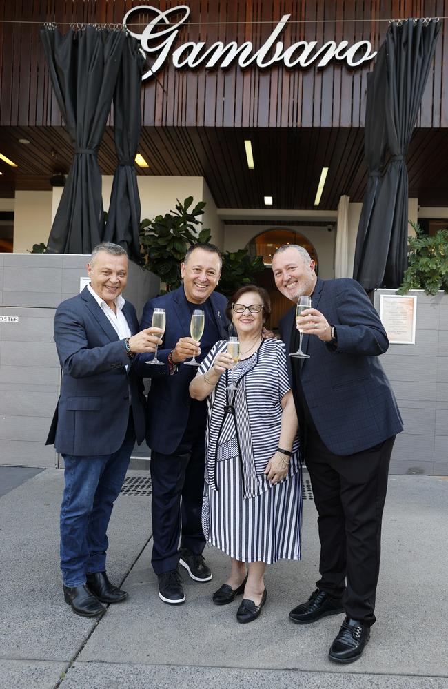 Donny, John, Joyce and Frank Gambaro pictured at their restaurant on Caxton St, Brisbane 8th October 2024. The restaurant lease will come to an end at the end of October. (Photo: Josh Woning)