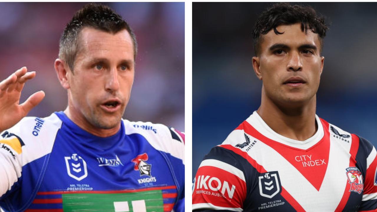 Mitchell Pearce and Joseph Suaalii. Getty