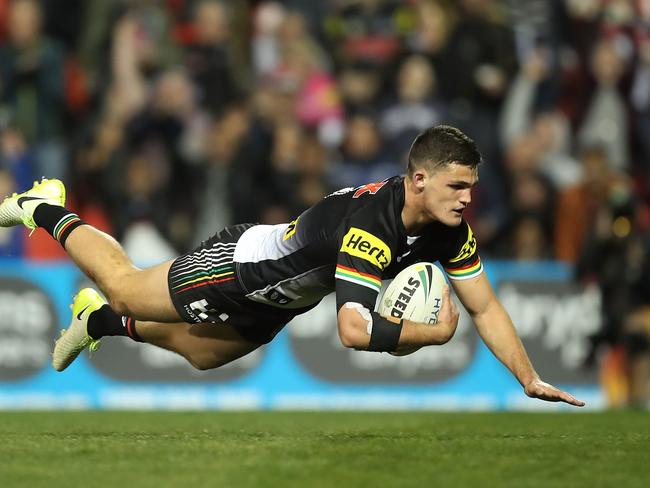 Nathan Cleary scores a try.