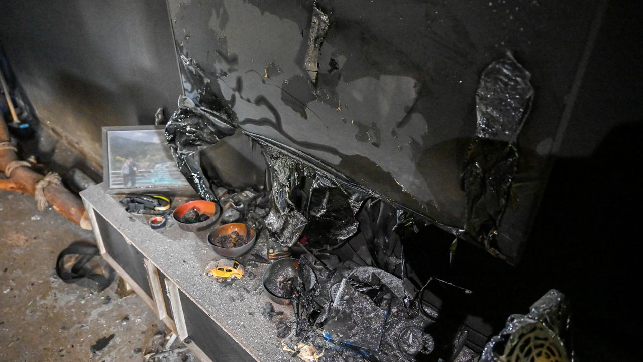 The charred remains of a home in a kibbutz in Kfar Aza attacked by Hamas. Picture: Getty