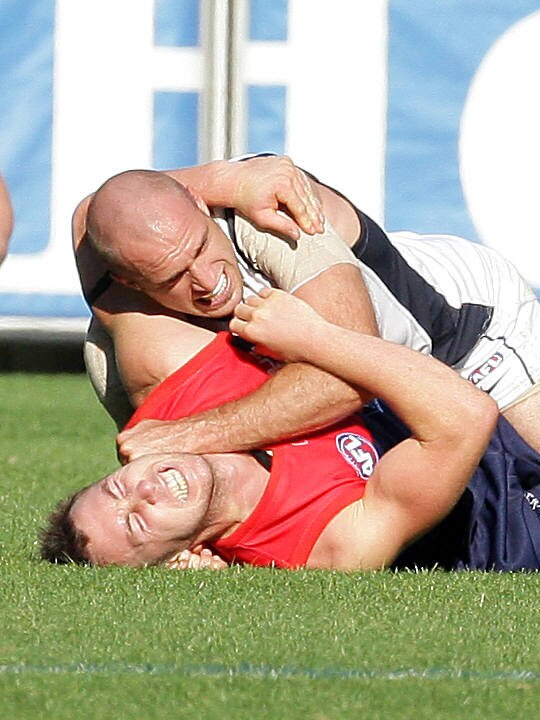 Wrestling with Chris Judd.