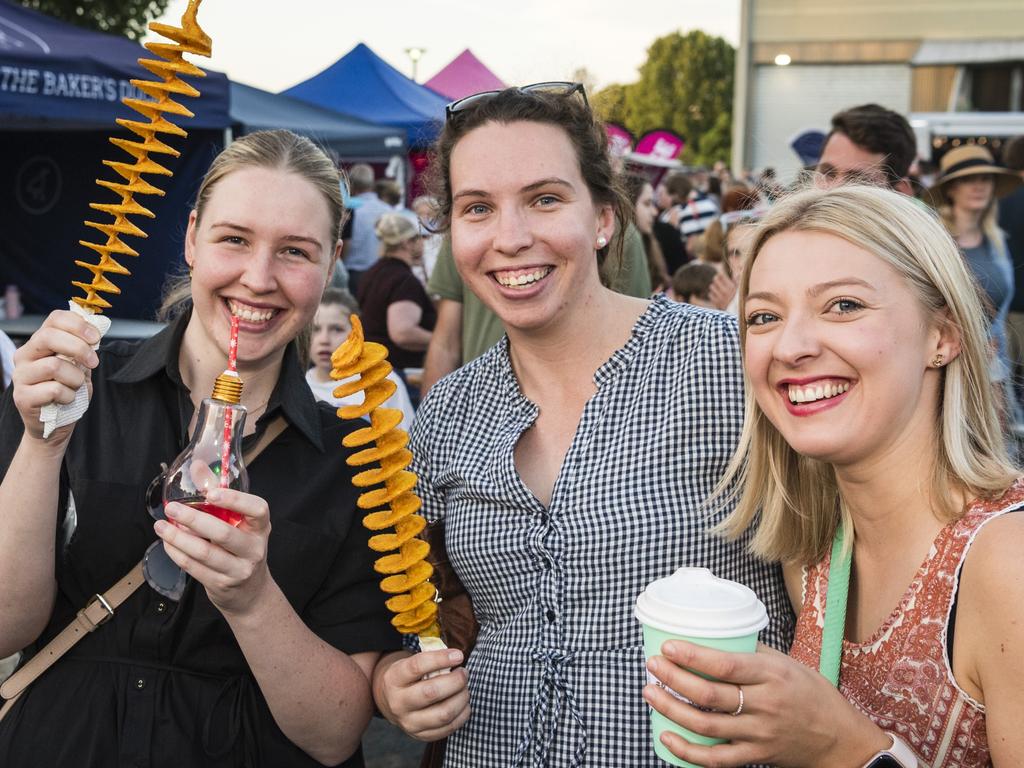 At Twilight Eats at the Windmills are (from left) Louise Wagner, Belinda Groves and Laetitia Richards, Saturday, November 18, 2023. Picture: Kevin Farmer