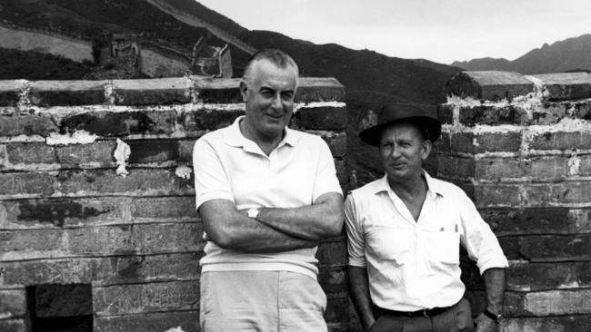 Whitlam visits the Great Wall, near Peking (Beijing) with a member of his entourage in July, 1971. Picture: NewsLimited