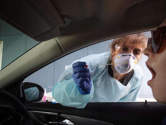 The Howard Springs Pandemic Clinic has opened today. Those with a referral can now drive through and be tested whilst waiting in their car by the pandemic nurses.Picture: Che Chorley