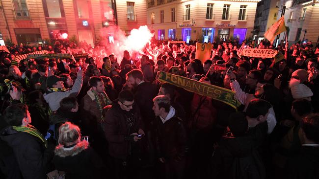 FC Nantes football club supporters gather in Nantes after it was announced that the plane Argentinian forward Emiliano Sala was flying on vanished. Picture: AFP