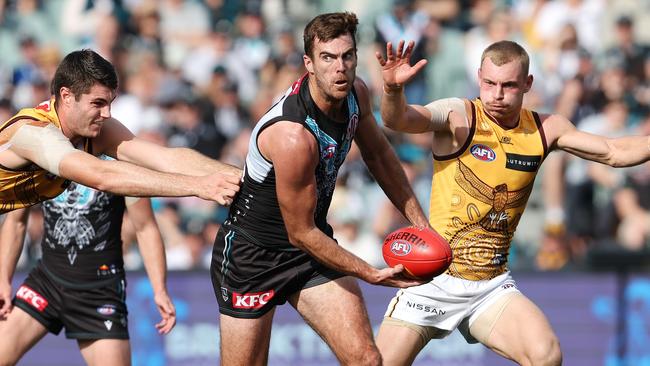 Lycett in action for the Power. Picture: Sarah Reed/AFL Photos via Getty Images