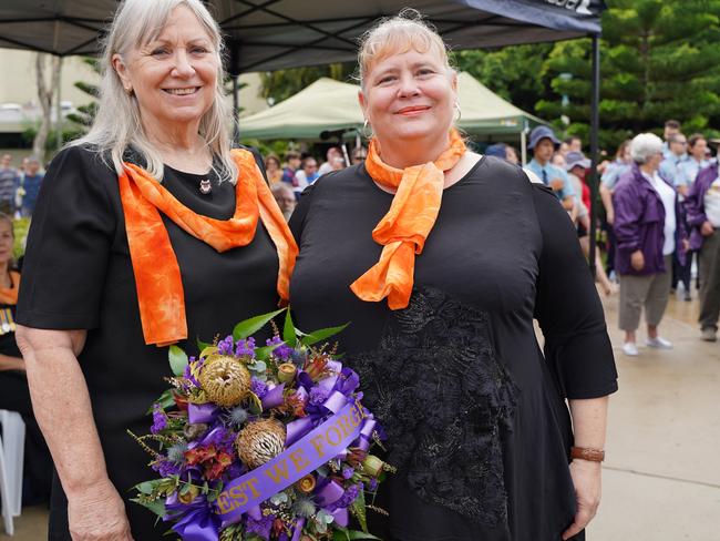 Mackay Choral Society president Jeanette Oberg with conductor Nicole Thomson at the Mackay Anzac Day Main Service, 2021. Picture: Heidi Petith