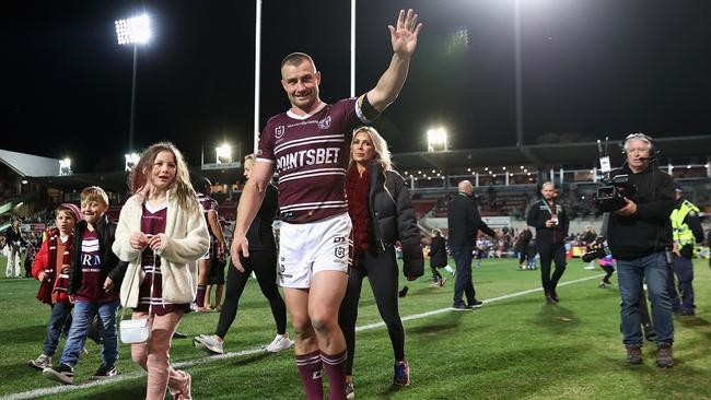 Kieran Foran farewelled the Manly fans in his last game for the club at 4 Pines Park. Picture: Cameron Spencer/Getty Images