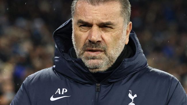 Tottenham Hotspur's Greek-Australian Head Coach Ange Postecoglou arrives for the English Premier League football match between Manchester City and Tottenham Hotspur at the Etihad Stadium in Manchester, northwest England, on December 3, 2023. (Photo by Darren Staples / AFP) / RESTRICTED TO EDITORIAL USE. No use with unauthorized audio, video, data, fixture lists, club/league logos or 'live' services. Online in-match use limited to 120 images. An additional 40 images may be used in extra time. No video emulation. Social media in-match use limited to 120 images. An additional 40 images may be used in extra time. No use in betting publications, games or single club/league/player publications. /